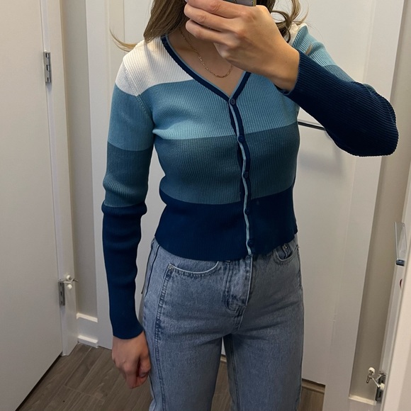 Stripe V-neck Cardigan - Picture 2 of 3